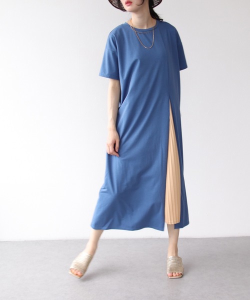 Three Four Time(スリーフォータイム)の「『2枚セット』サイドスリットワンピース×プリーツワンピース(ワンピース・レディース・ブラック/ブルー/グリーン・FREE)」の5枚目の写真