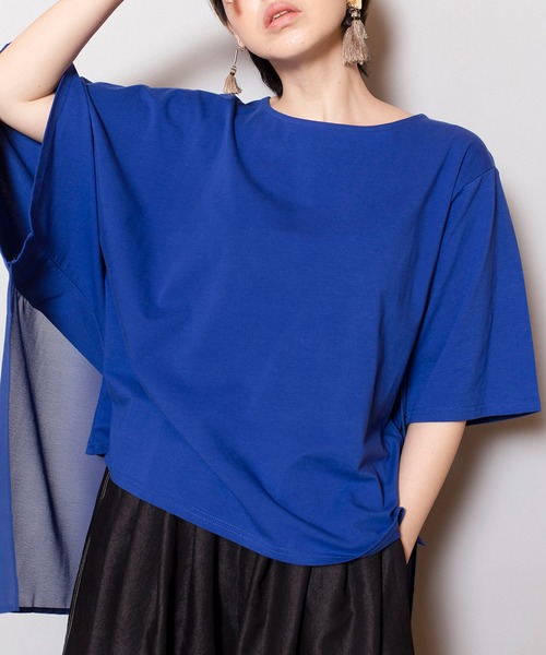 OSMOSIS(オズモーシス)の「バックシフォン切替Tシャツ(Tシャツ/カットソー・レディース・ブラック/ホワイト/ブルー・ONE SIZE)」の1枚目の写真