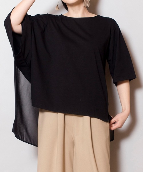 OSMOSIS(オズモーシス)の「バックシフォン切替Tシャツ(Tシャツ/カットソー・レディース・ブラック/ホワイト/ブルー・ONE SIZE)」の3枚目の写真