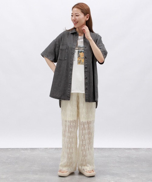 LAKOLE（ラコレ）の「ケミカルウォッシュシャツ半袖 / 128640（シャツ/ブラウス・レディース・ライトブルー/ブラック/ブルー・FREE）」の8枚目の写真