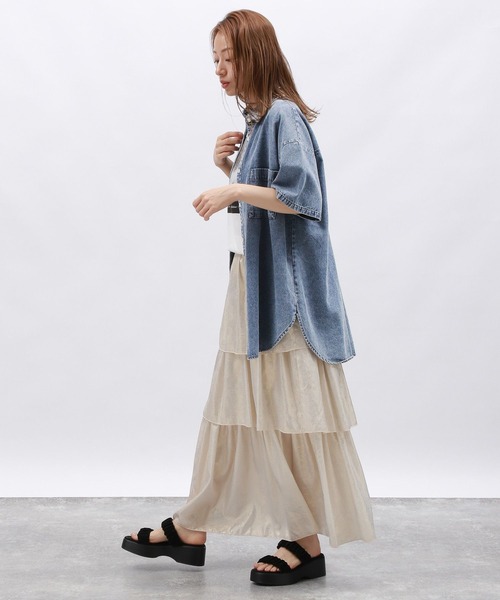 LAKOLE（ラコレ）の「ケミカルウォッシュシャツ半袖 / 128640（シャツ/ブラウス・レディース・ライトブルー/ブラック/ブルー・FREE）」の14枚目の写真