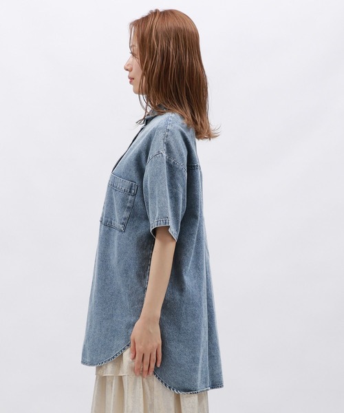 LAKOLE（ラコレ）の「ケミカルウォッシュシャツ半袖 / 128640（シャツ/ブラウス・レディース・ライトブルー/ブラック/ブルー・FREE）」の21枚目の写真