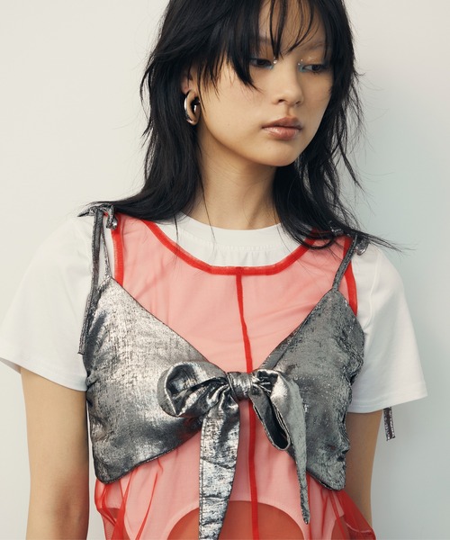 uyu.（ウユ）の「Ballet Core Ribbon Bustier /バレエコア リボンミニビスチェ【uyu./ウユ】（キャミソール・レディース・シルバー・FREE）」の3枚目の写真