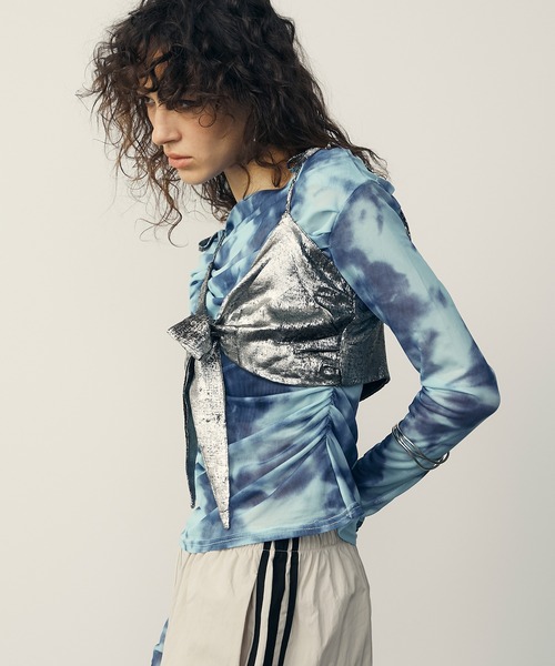 uyu.（ウユ）の「Ballet Core Ribbon Bustier /バレエコア リボンミニビスチェ【uyu./ウユ】（キャミソール・レディース・シルバー・FREE）」の14枚目の写真