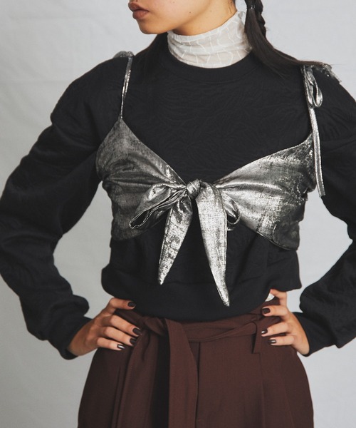 uyu.（ウユ）の「Ballet Core Ribbon Bustier /バレエコア リボンミニビスチェ【uyu./ウユ】（キャミソール・レディース・シルバー・FREE）」の22枚目の写真