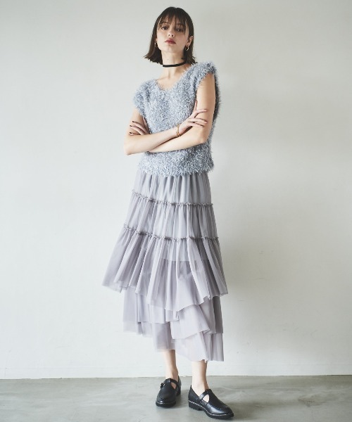 AND COUTURE(アンドクチュール)の「ふわニットノースリラメプルオーバー(ニット/セーター・レディース・ベージュ/ブルー/サックスブルー・FREE)」の16枚目の写真