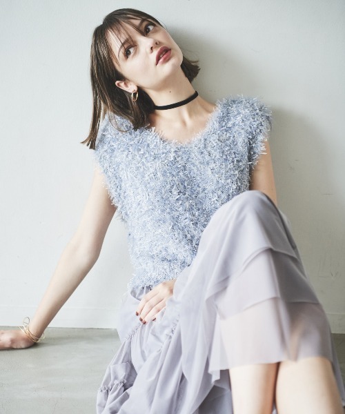 AND COUTURE(アンドクチュール)の「ふわニットノースリラメプルオーバー(ニット/セーター・レディース・ベージュ/ブルー/サックスブルー・FREE)」の19枚目の写真