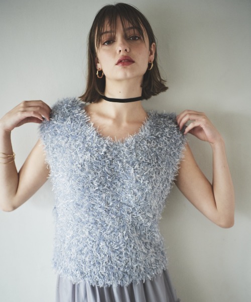 AND COUTURE(アンドクチュール)の「ふわニットノースリラメプルオーバー(ニット/セーター・レディース・ベージュ/ブルー/サックスブルー・FREE)」の20枚目の写真