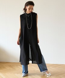 シアーサテン ロングシャツワンピース