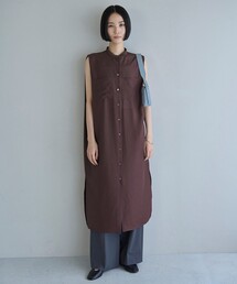 シアーサテン ロングシャツワンピース