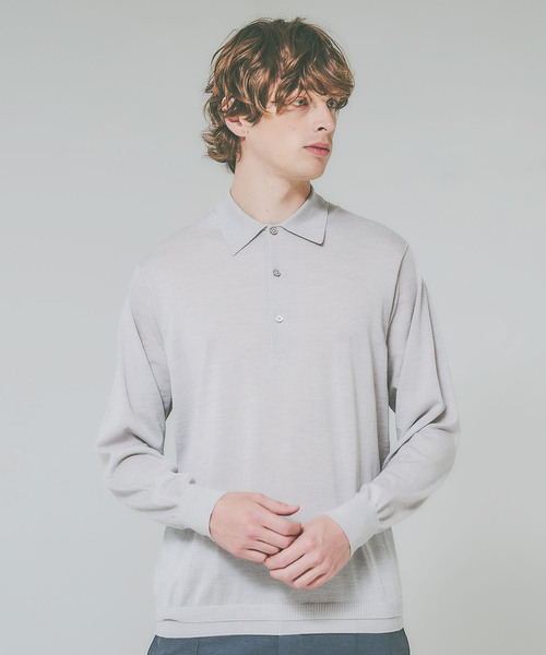 DESIGNWORKS(デザインワークス)の「【Super120S】ニット ポロシャツ(ニット/セーター・メンズ・バイオレット/チャコールグレー/ライトベージュ・46/48/50)」の2枚目の写真
