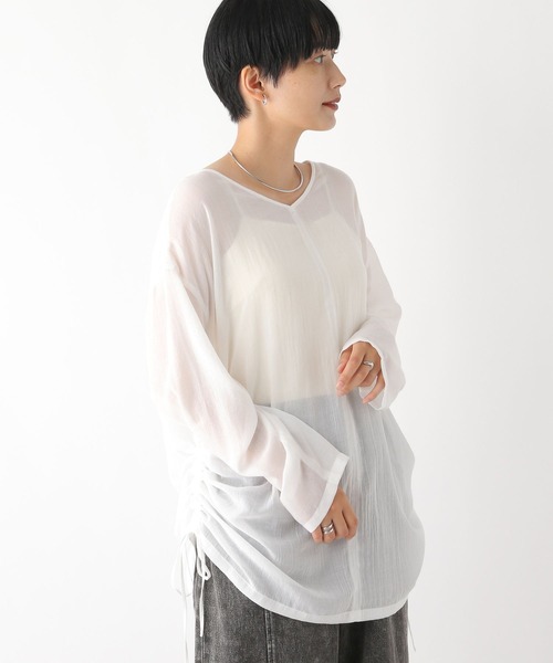 LEPSIM（レプシィム）の「シアードロストチュニックワンピース　138020（チュニック・レディース・カーキブラウン/オフホワイト/ブラック・FREE）」の5枚目の写真