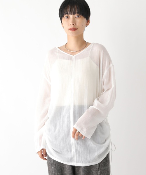 LEPSIM（レプシィム）の「シアードロストチュニックワンピース　138020（チュニック・レディース・カーキブラウン/オフホワイト/ブラック・FREE）」の6枚目の写真