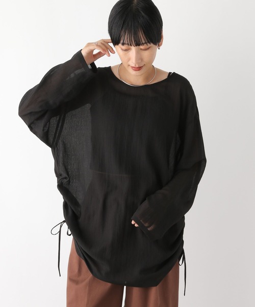 LEPSIM（レプシィム）の「シアードロストチュニックワンピース　138020（チュニック・レディース・カーキブラウン/オフホワイト/ブラック・FREE）」の10枚目の写真