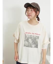 Samansa Mos2 | 転写プリント袖タックTシャツ(Tシャツ/カットソー)