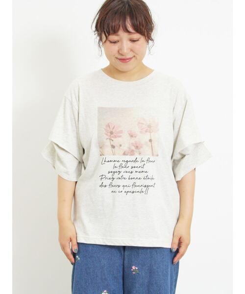 Samansa Mos2（サマンサ モスモス）の「転写プリント袖タックTシャツ（Tシャツ/カットソー・レディース・キャメル/グレー/チャコールグレー/キナリ・F）」の22枚目の写真