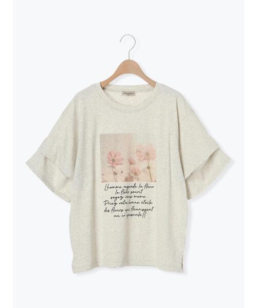 Samansa Mos2（サマンサ モスモス）の「転写プリント袖タックTシャツ（Tシャツ/カットソー・レディース・キャメル/グレー/チャコールグレー/キナリ・F）」の10枚目の写真
