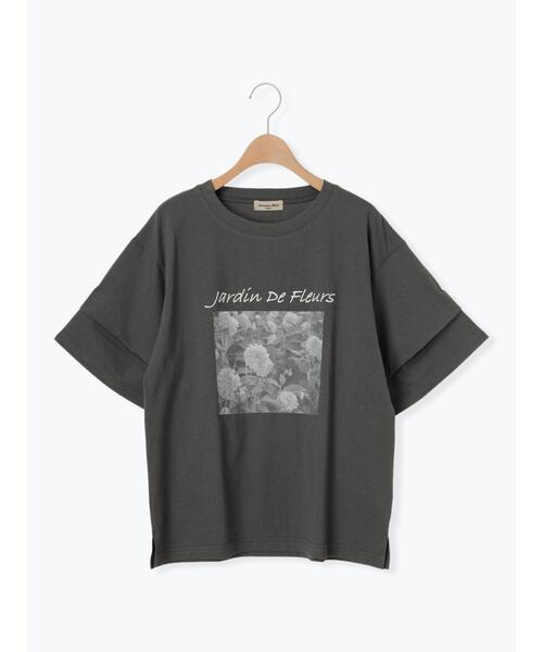 Samansa Mos2（サマンサ モスモス）の「転写プリント袖タックTシャツ（Tシャツ/カットソー・レディース・キャメル/グレー/チャコールグレー/キナリ・F）」の11枚目の写真