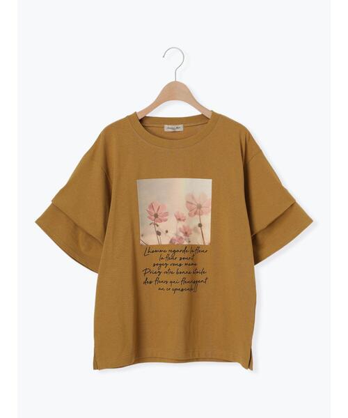 Samansa Mos2（サマンサ モスモス）の「転写プリント袖タックTシャツ（Tシャツ/カットソー・レディース・キャメル/グレー/チャコールグレー/キナリ・F）」の13枚目の写真