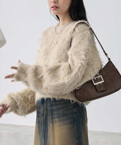 MONO-MART（モノマート）の「ボリュームシャギーミックスジャガードクルーニット（ニット/セーター・レディース・アイボリー/グレー/ブラウン系/ブルー/ブラック系・S/FREE）」の2枚目の写真