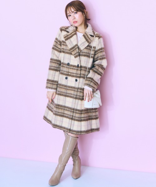 marun(マルン)の「<大きいサイズ> シャギーチェックコート marun(チェスターコート・レディース・ブラウン系・LL/L/5L/4L/3L)」の5枚目の写真