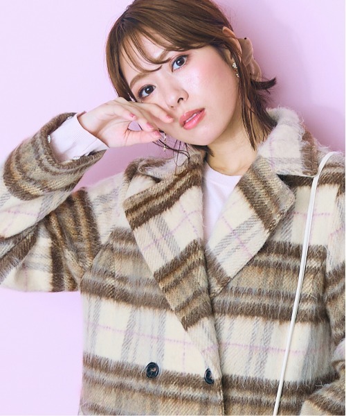 大きいサイズ＞ シャギーチェックコート marun（チェスターコート