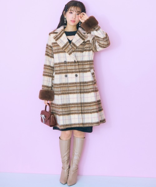 marun(マルン)の「<大きいサイズ> シャギーチェックコート marun(チェスターコート・レディース・ブラウン系・LL/L/5L/4L/3L)」の20枚目の写真
