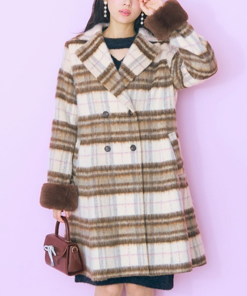 大きいサイズ＞ シャギーチェックコート marun（チェスターコート