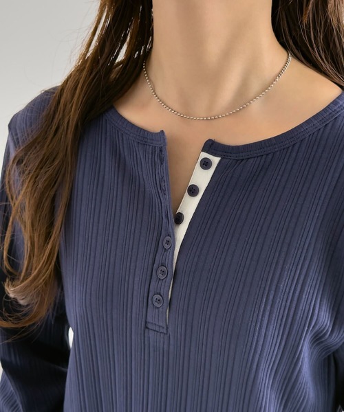 KOBE LETTUCE（コウベレタス）の「ヘンリーネックリブロンT（Tシャツ/カットソー・レディース・ブラウン/グレー/アイボリー/スミクロ/ピンク/ネイビー/グレイッシュベージュ/チャコール/ブルー/チョコ/カーキ/レッド・M）」の22枚目の写真