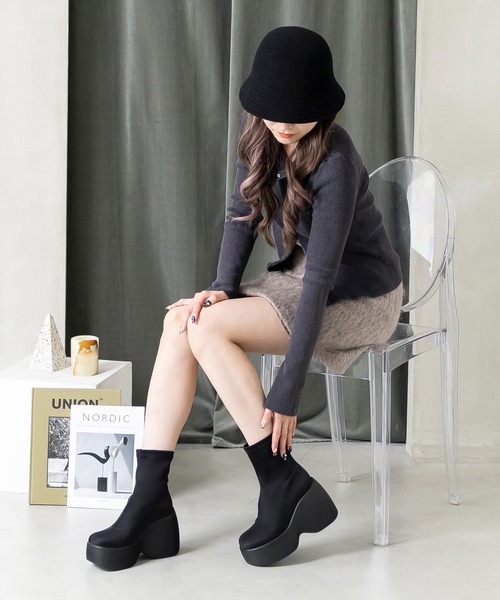 セール】ボリュームソールストレッチブーツ（ブーツ）｜attagirl