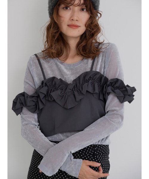 jumelle（ジュメロ）の「taffeta frill cami（キャミソール・レディース・ベージュ/グレー・MEDIUM）」の4枚目の写真