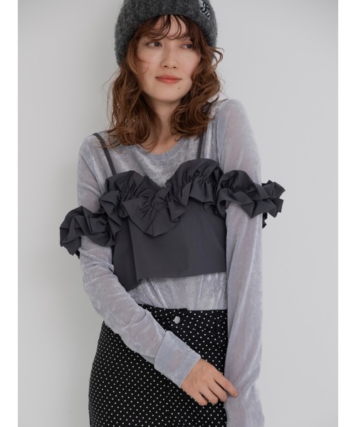 jumelle（ジュメロ）の「taffeta frill cami（キャミソール・レディース・ベージュ/グレー・MEDIUM）」の5枚目の写真