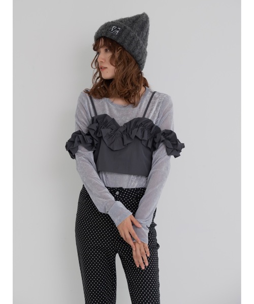 jumelle（ジュメロ）の「taffeta frill cami（キャミソール・レディース・ベージュ/グレー・MEDIUM）」の6枚目の写真