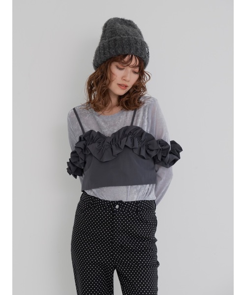 jumelle（ジュメロ）の「taffeta frill cami（キャミソール・レディース・ベージュ/グレー・MEDIUM）」の7枚目の写真