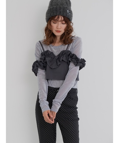 jumelle（ジュメロ）の「taffeta frill cami（キャミソール・レディース・ベージュ/グレー・MEDIUM）」の8枚目の写真