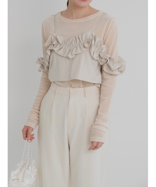 jumelle（ジュメロ）の「taffeta frill cami（キャミソール・レディース・ベージュ/グレー・MEDIUM）」の16枚目の写真