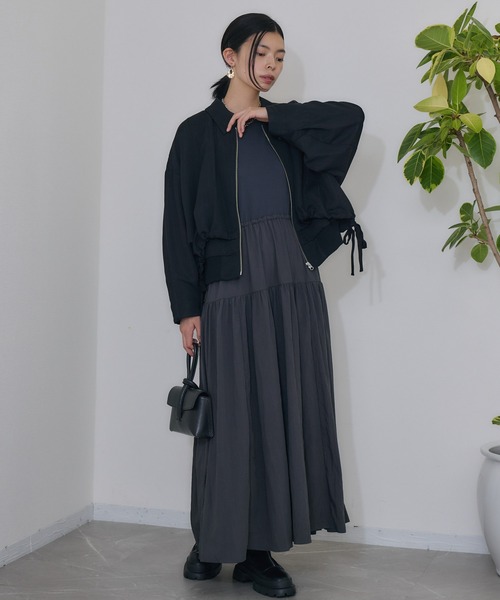 Paradise Picnic（パラダイスピクニック）の「Dignite collier  レイヤードブルゾン（ブルゾン・レディース・ブラック/グレイッシュベージュ・FREE）」の5枚目の写真