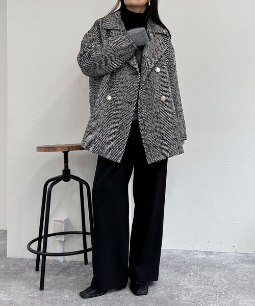 fredy emue（フレディエミュ）の「ツィードミドル丈Pコート（ピーコート・レディース・ブラック系その他・38）」の4枚目の写真