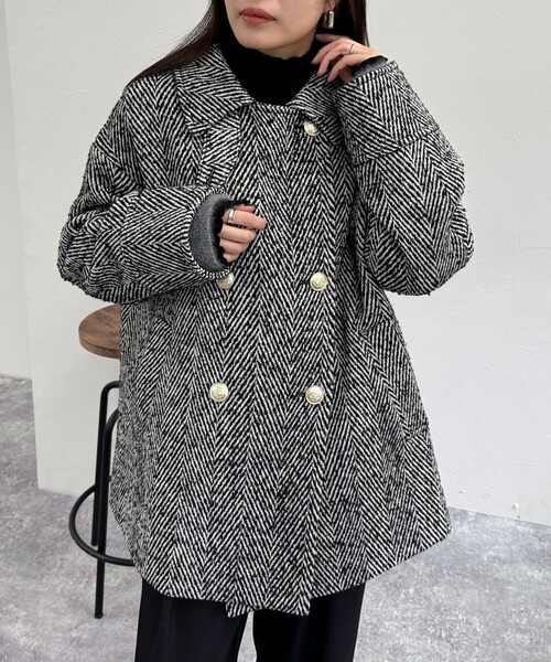 fredy emue（フレディエミュ）の「ツィードミドル丈Pコート（ピーコート・レディース・ブラック系その他・38）」の8枚目の写真