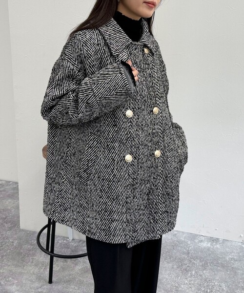 fredy emue（フレディエミュ）の「ツィードミドル丈Pコート（ピーコート・レディース・ブラック系その他・38）」の9枚目の写真