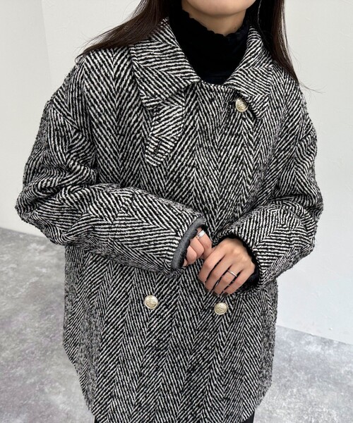 fredy emue（フレディエミュ）の「ツィードミドル丈Pコート（ピーコート・レディース・ブラック系その他・38）」の10枚目の写真