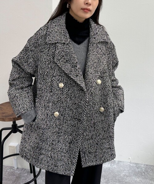 fredy emue（フレディエミュ）の「ツィードミドル丈Pコート（ピーコート・レディース・ブラック系その他・38）」の14枚目の写真