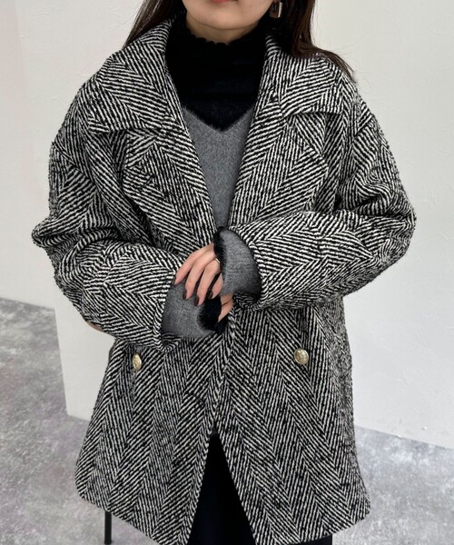 fredy emue（フレディエミュ）の「ツィードミドル丈Pコート（ピーコート・レディース・ブラック系その他・38）」の15枚目の写真