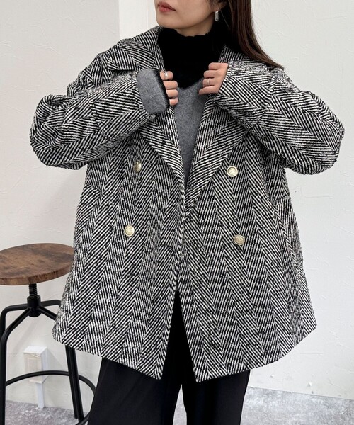 fredy emue（フレディエミュ）の「ツィードミドル丈Pコート（ピーコート・レディース・ブラック系その他・38）」の16枚目の写真