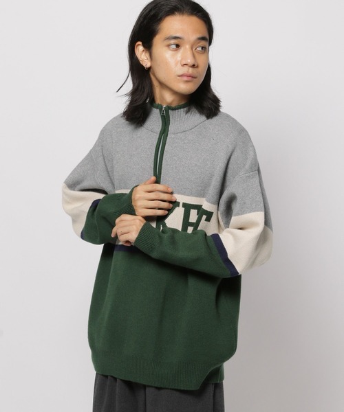 セール】ハーフジップロゴニットプルオーバー（ニット/セーター