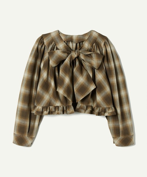leinwande(ラインヴァンド)の「【leinwande】Ribbon Shirts(シャツ/ブラウス・レディース・ブラウン×イエロー/ブラック・ONE SIZE)」の6枚目の写真