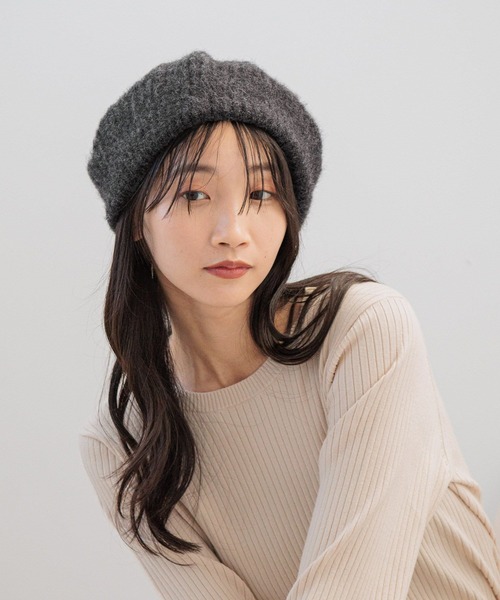 LOWRYS FARM(ローリーズファーム)の「シャギーベレー 149218(ハンチング/ベレー帽・レディース・チャコールグレー/ホワイト・FREE)」の2枚目の写真