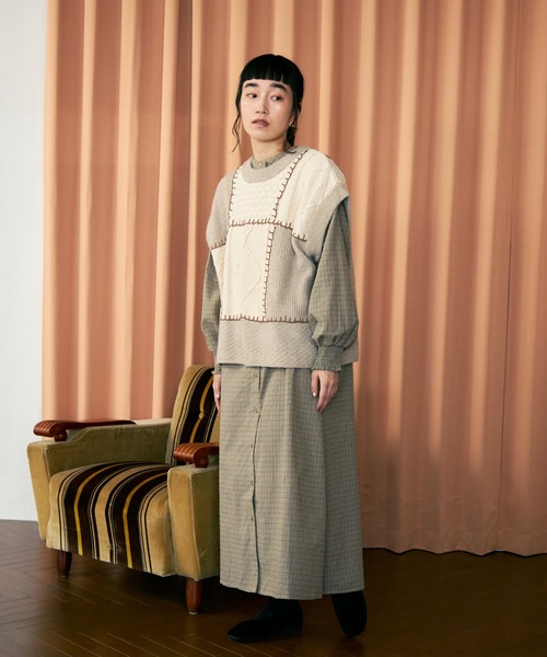 Crisp（クリスプ）の「パッチワーク2wayニットベスト（ベスト・レディース・アイボリー・FREE）」の3枚目の写真