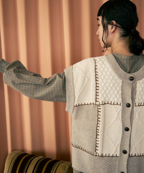 Crisp（クリスプ）の「パッチワーク2wayニットベスト（ベスト・レディース・アイボリー・FREE）」の6枚目の写真