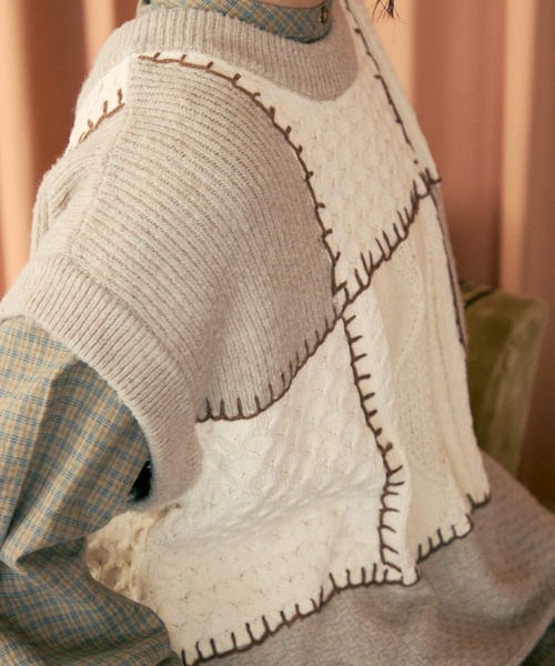 Crisp（クリスプ）の「パッチワーク2wayニットベスト（ベスト・レディース・アイボリー・FREE）」の8枚目の写真